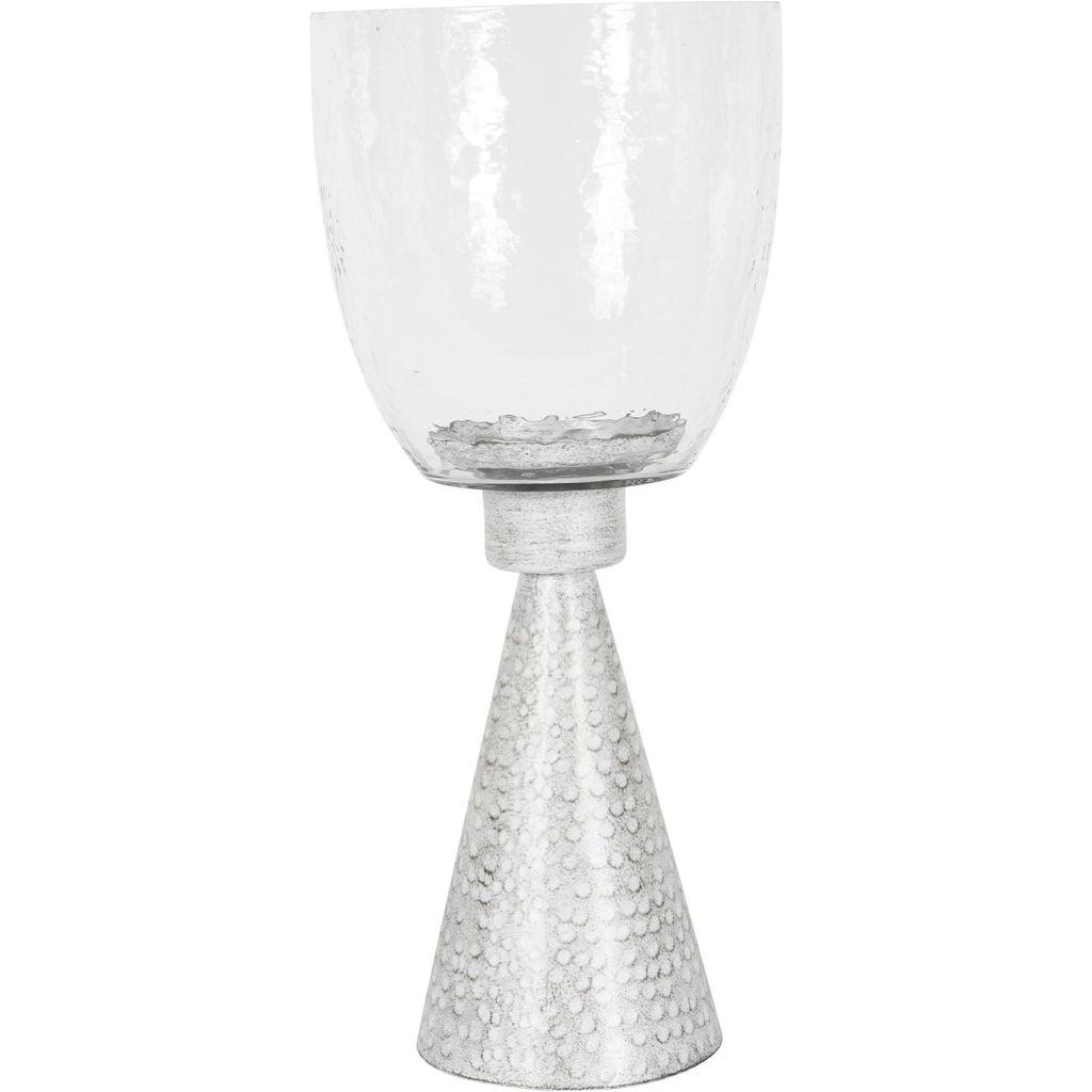 Studland Iron and Hammered Glass Small Table Hurricane 36cm Chalk White-Beaumonde