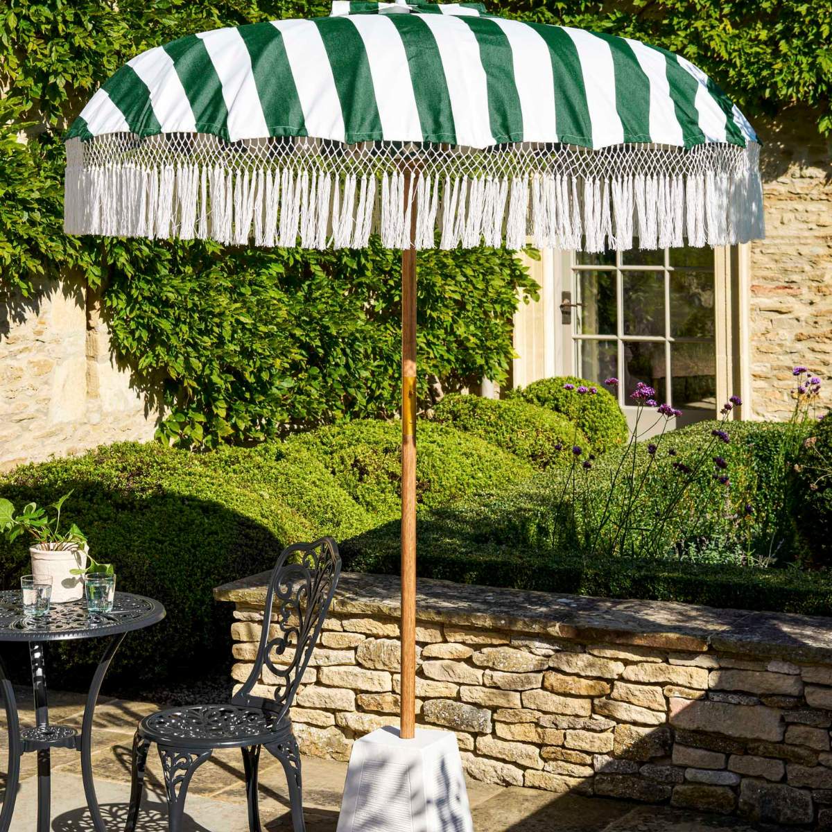 Garden Trading Summerleaze Teak Stripe Parasol Green