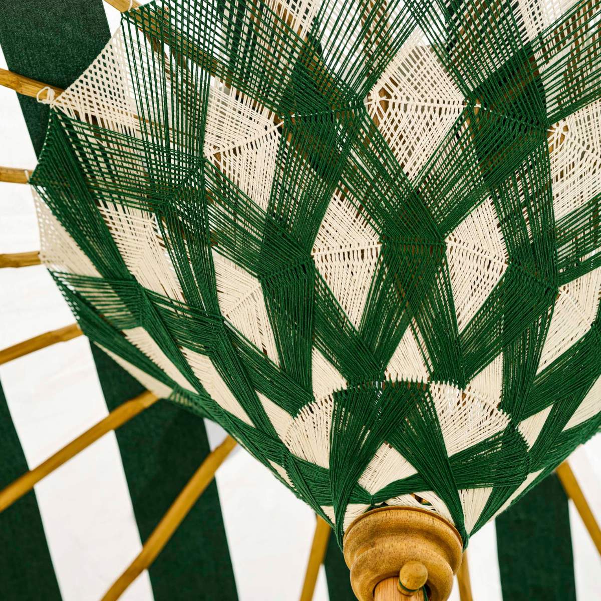 Garden Trading Summerleaze Teak Stripe Parasol Green