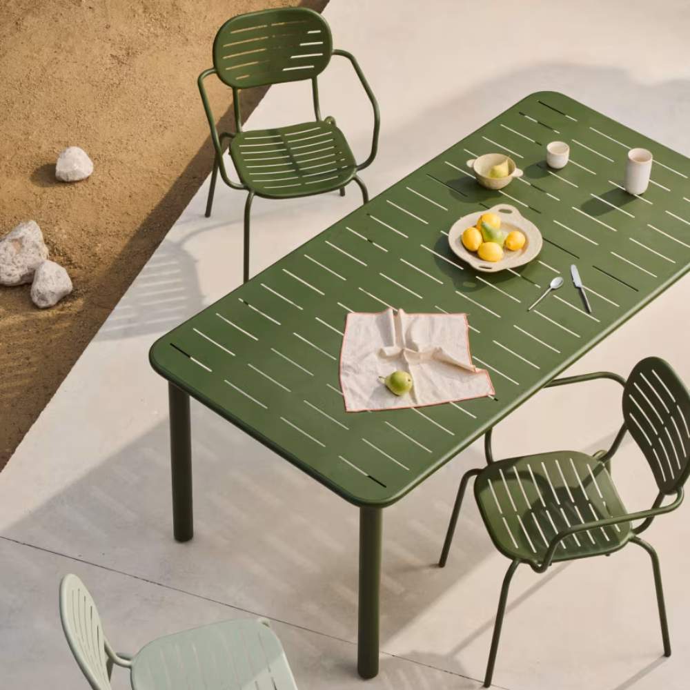 Kave Home Brai Outdoor Table in Green Galvanised Steel – 180 x 90cm