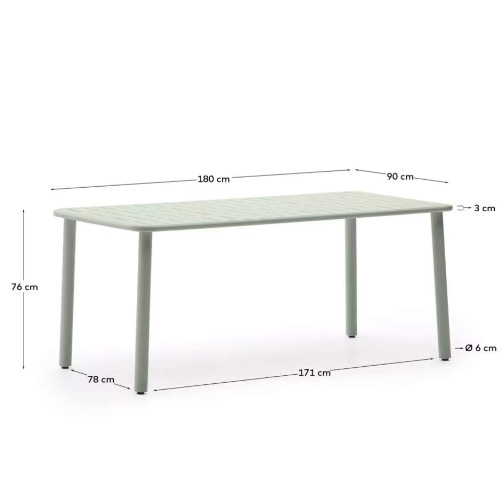 Kave Home Brai Outdoor Table in Turquoise Galvanized Steel, 180 x 90cm