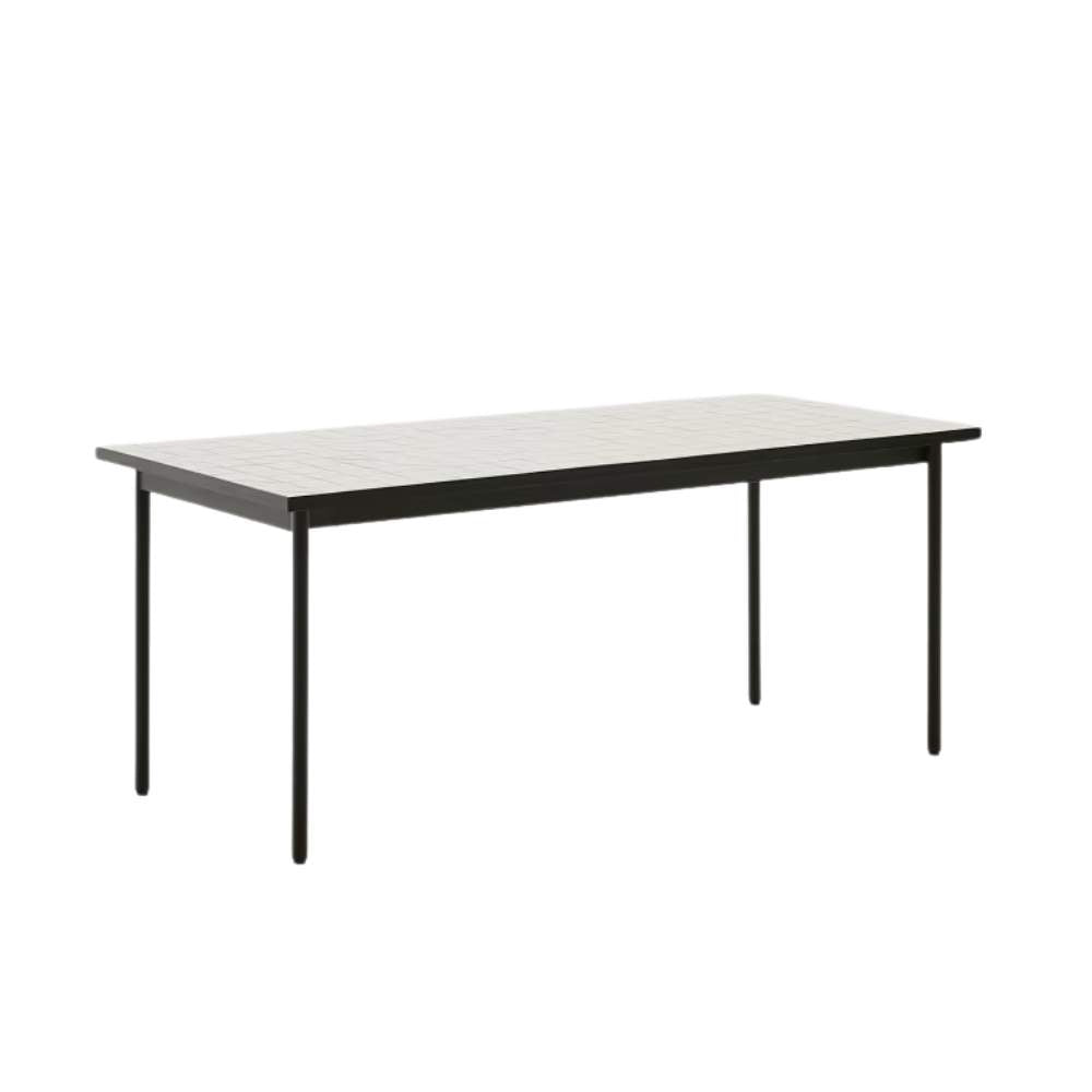 Kave Home Maurina Outdoor Table in Green Galvanised Steel with Ecru-Colored Tiles (182 x 91 cm)