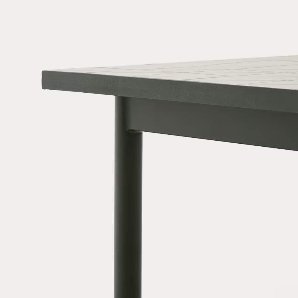 Kave Home Maurina Outdoor Table in Green Galvanised Steel with Ecru-Colored Tiles (182 x 91 cm)