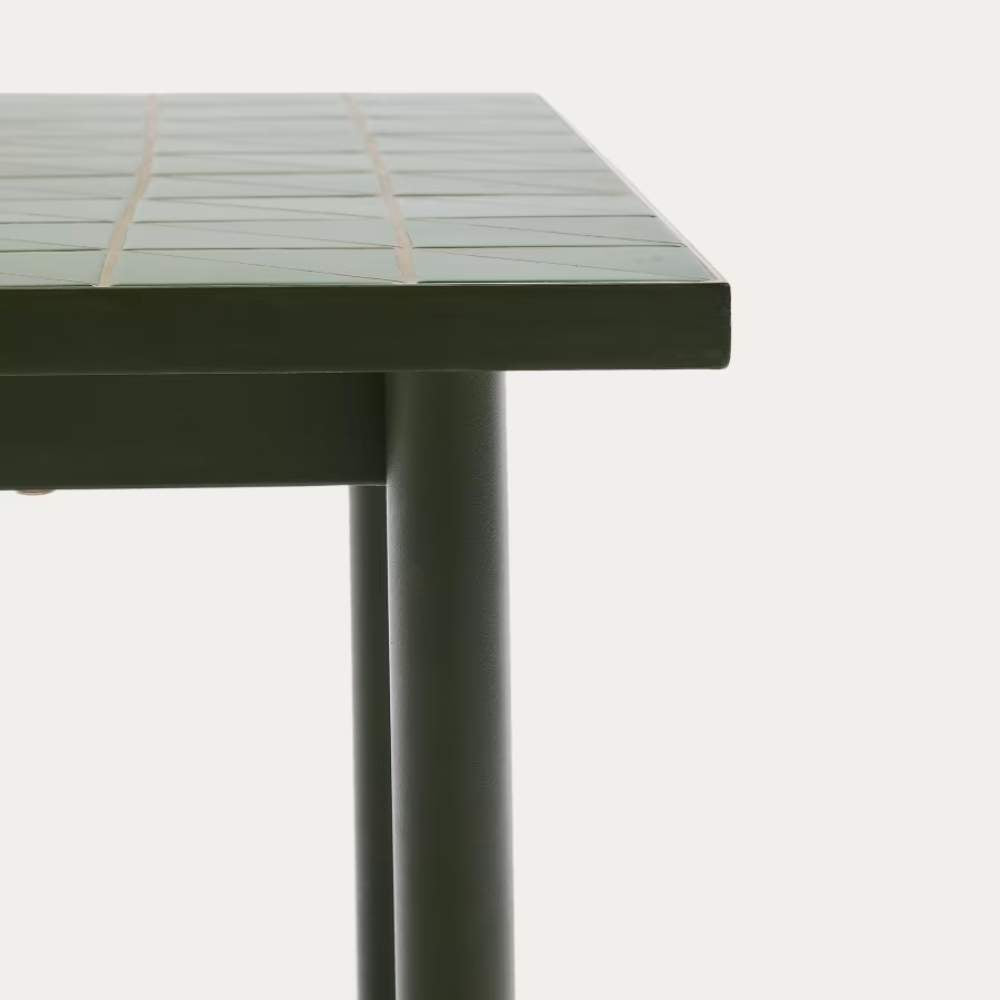 Kave Home Maurina Outdoor Table in Green Galvanized Steel with Green Tiles - 223 x 101 cm