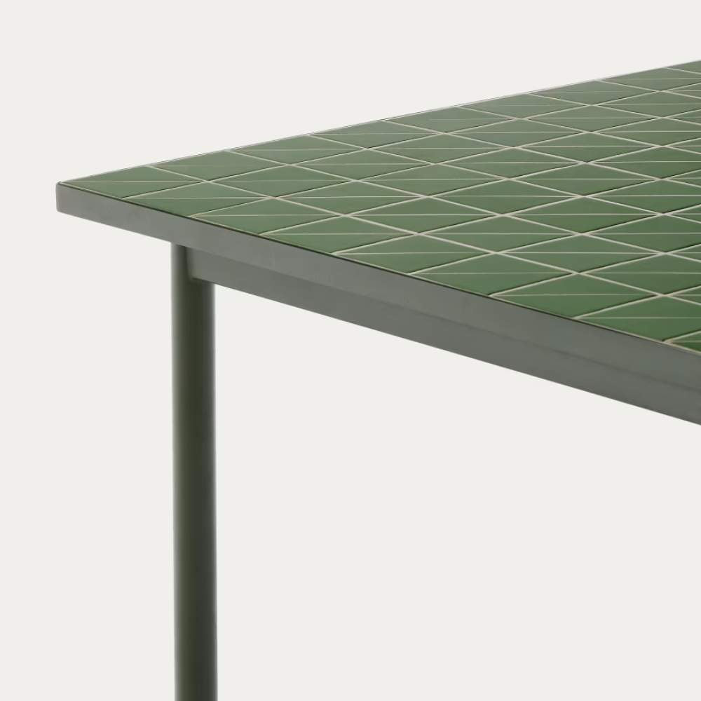 Kave Home Maurina Outdoor Table in Green Galvanized Steel with Green Tiles - 223 x 101 cm