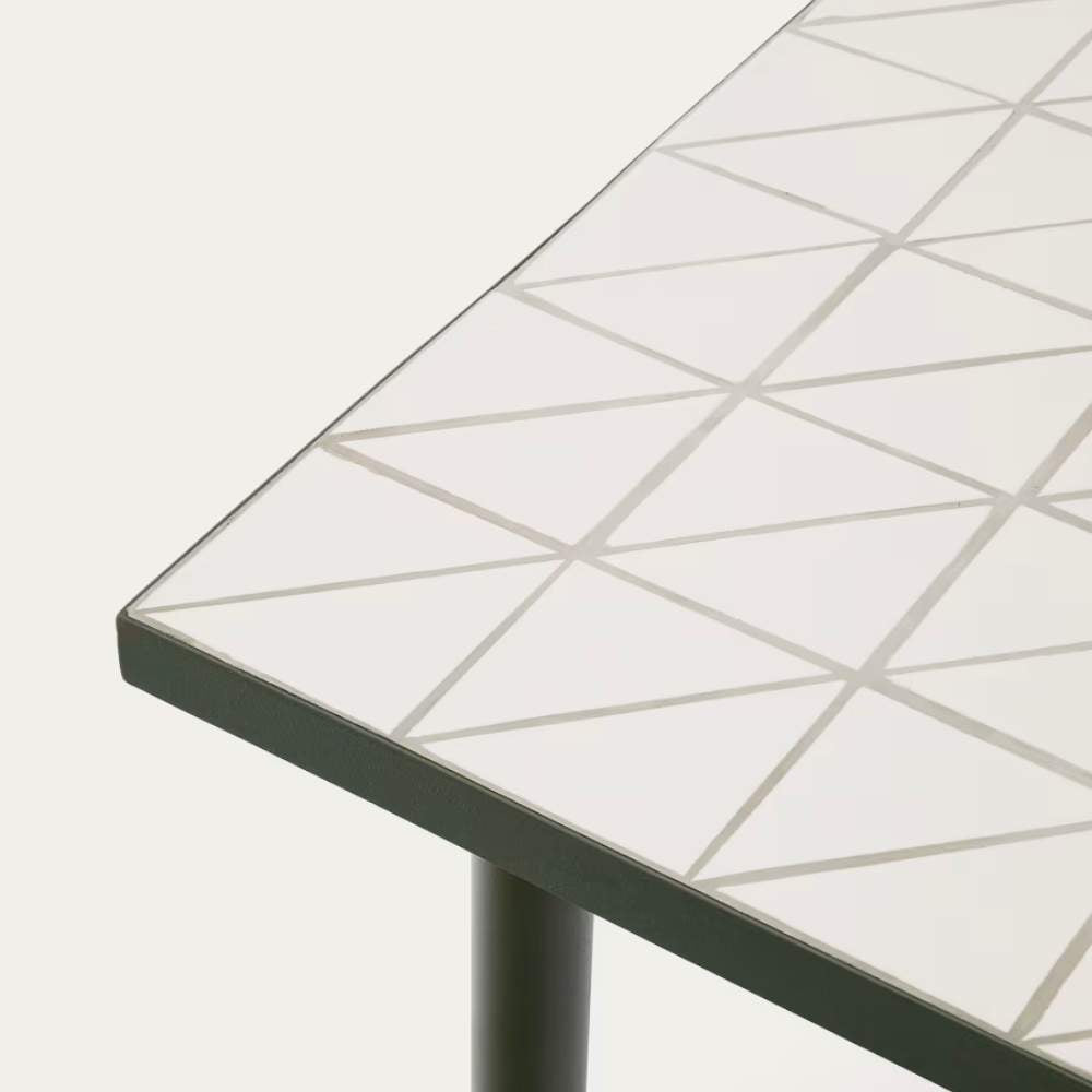 Kave Home Maurina Outdoor Table – Green Galvanized Steel with Ecru Tiles, 223 x 101 cm
