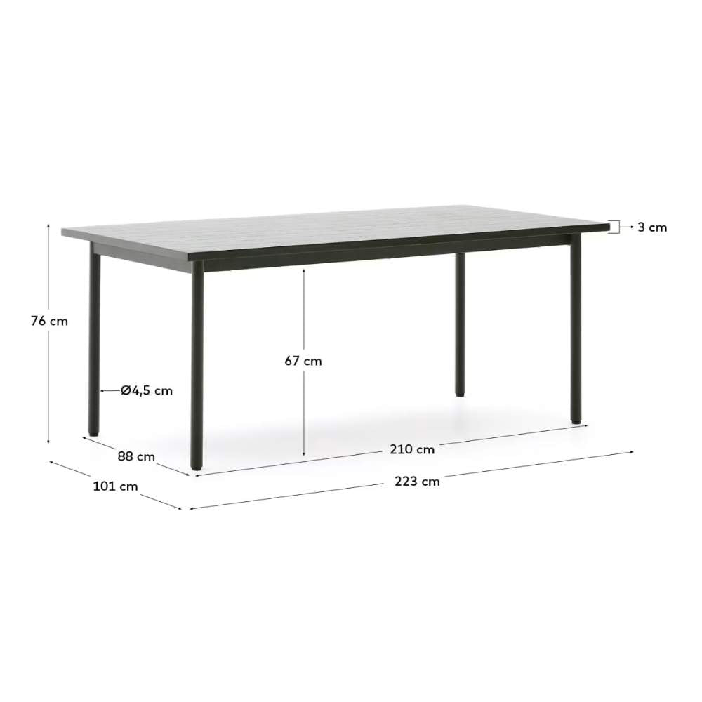 Kave Home Maurina Outdoor Table – Green Galvanized Steel with Ecru Tiles, 223 x 101 cm