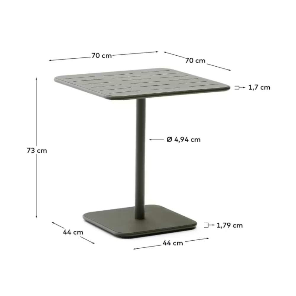 Kave Home Brai Outdoor Table in Green Galvanized Steel - 70 x 70cm