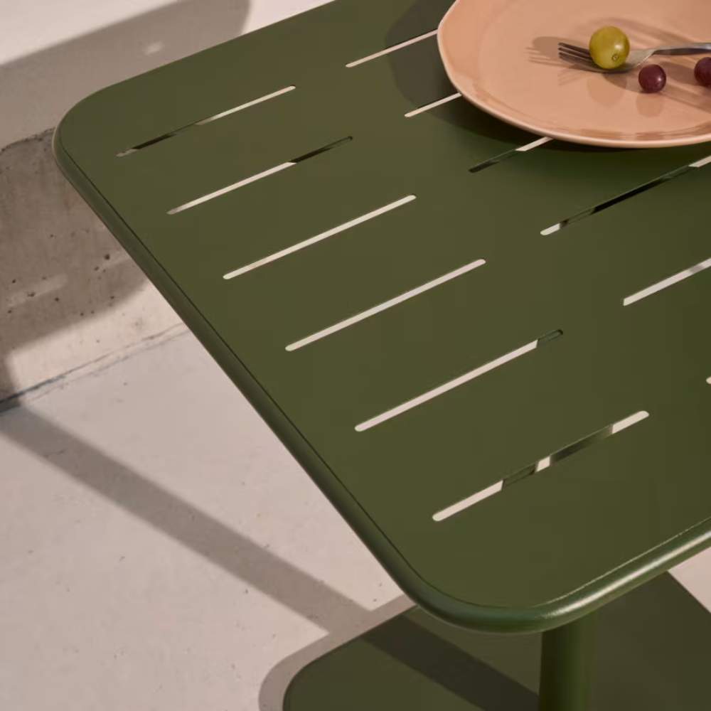 Kave Home Brai Outdoor Table in Green Galvanized Steel - 70 x 70cm