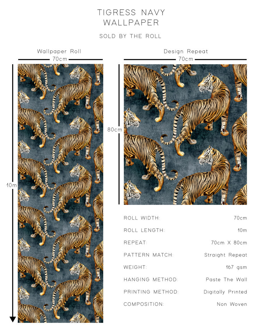 Tigress Navy Wallpaper Wallpaper-Beaumonde