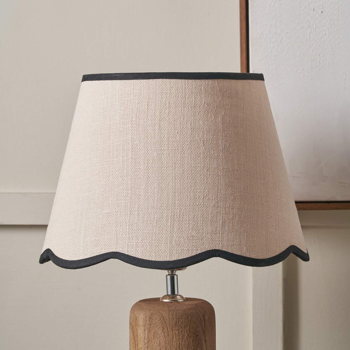 Pacific Lifestyle Tabitha Cream Jute Scalloped Edge Tapered Lamp Shade with Contrast Binding