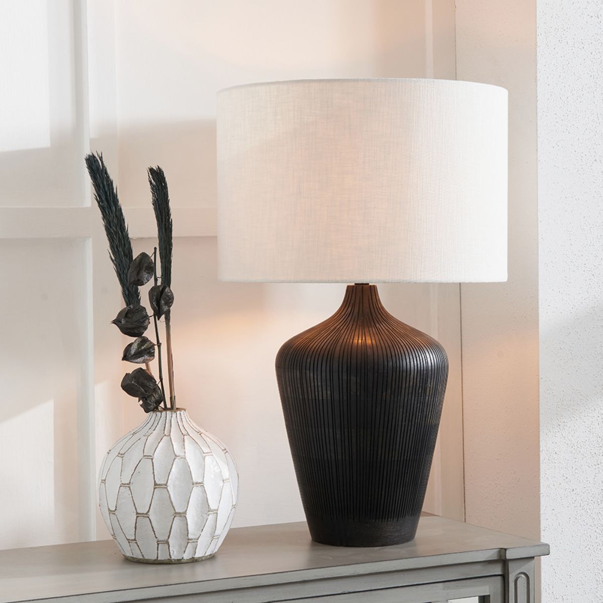 Pacific Lifestyle Taika Antique Black Textured Wood Table Lamp Base