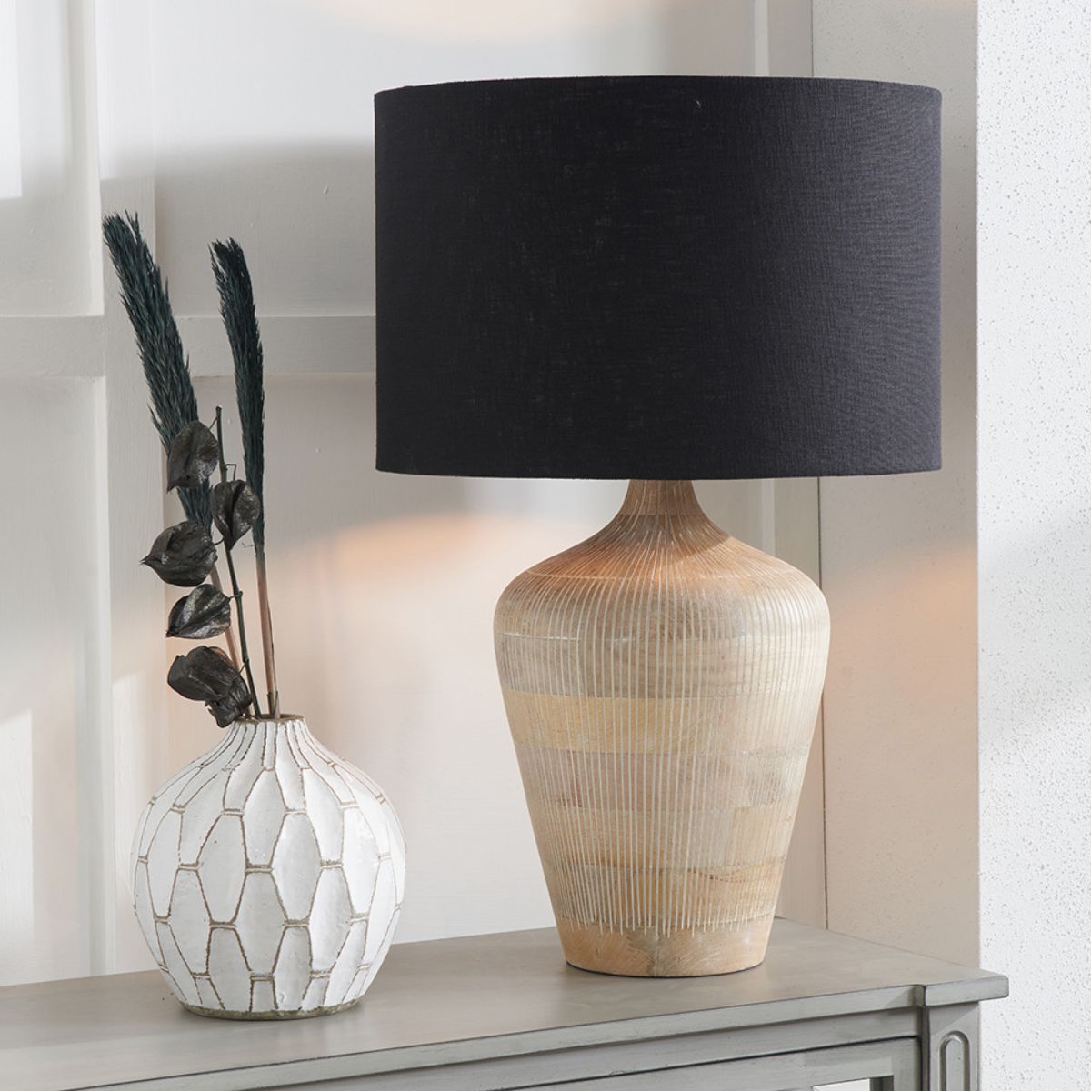 Pacific Lifestyle Taika White Wash Textured Wood Table Lamp Base
