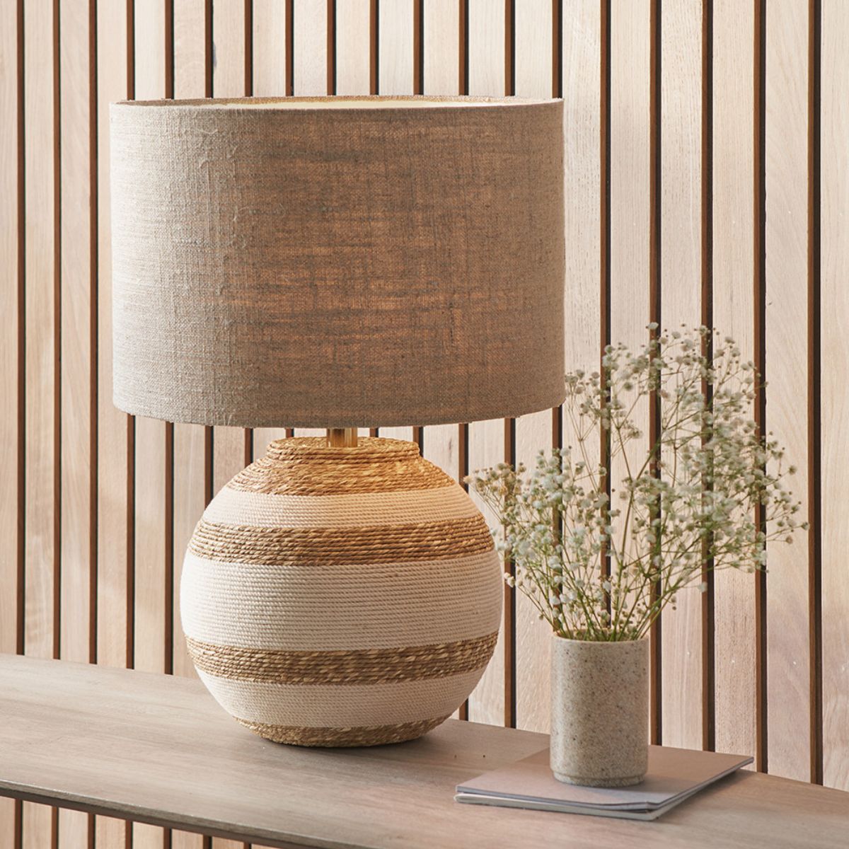 Pacific Lifestyle Talalla Cream and Natural Sea Grass Round Table Lamp Base