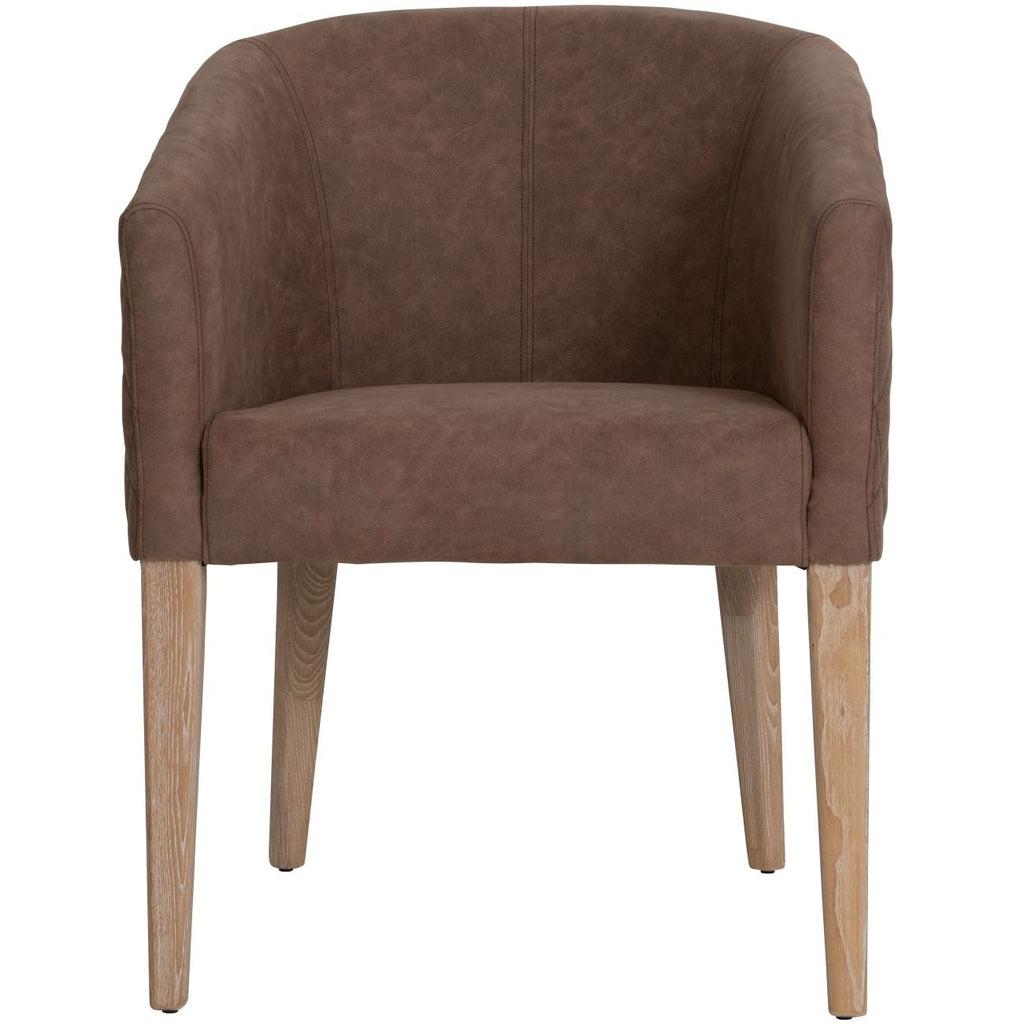 Tan Tub Dining Chair In Faux Leather-Beaumonde
