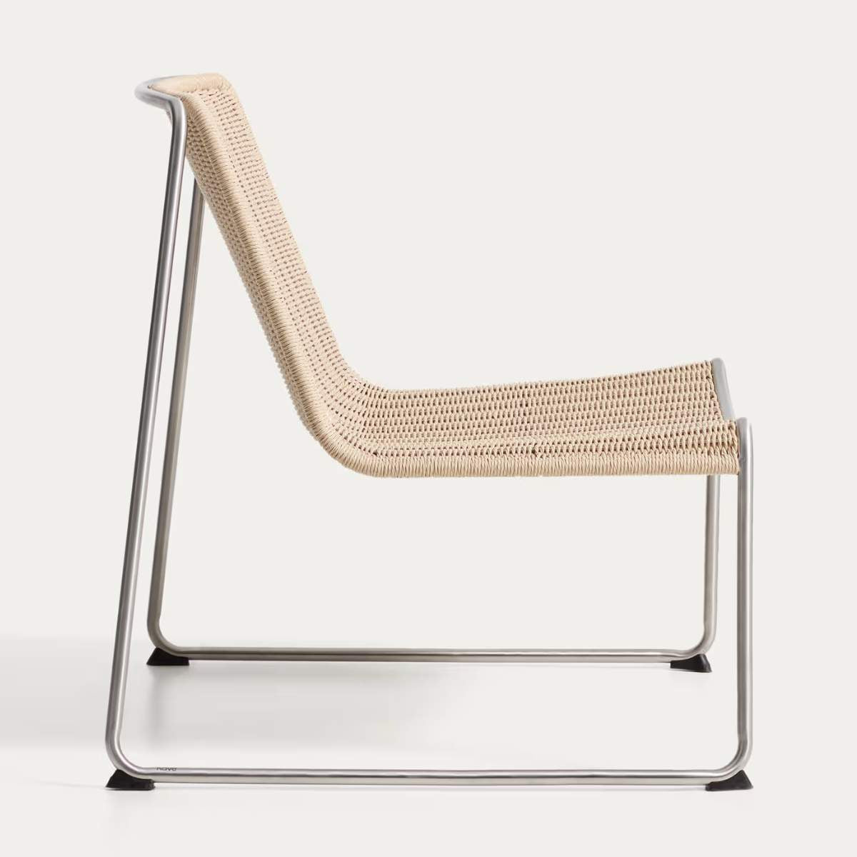 Kave Home Tavari stackable armchair in beige synthetic rope cord and AISI 304 stainless steel with brushed finish