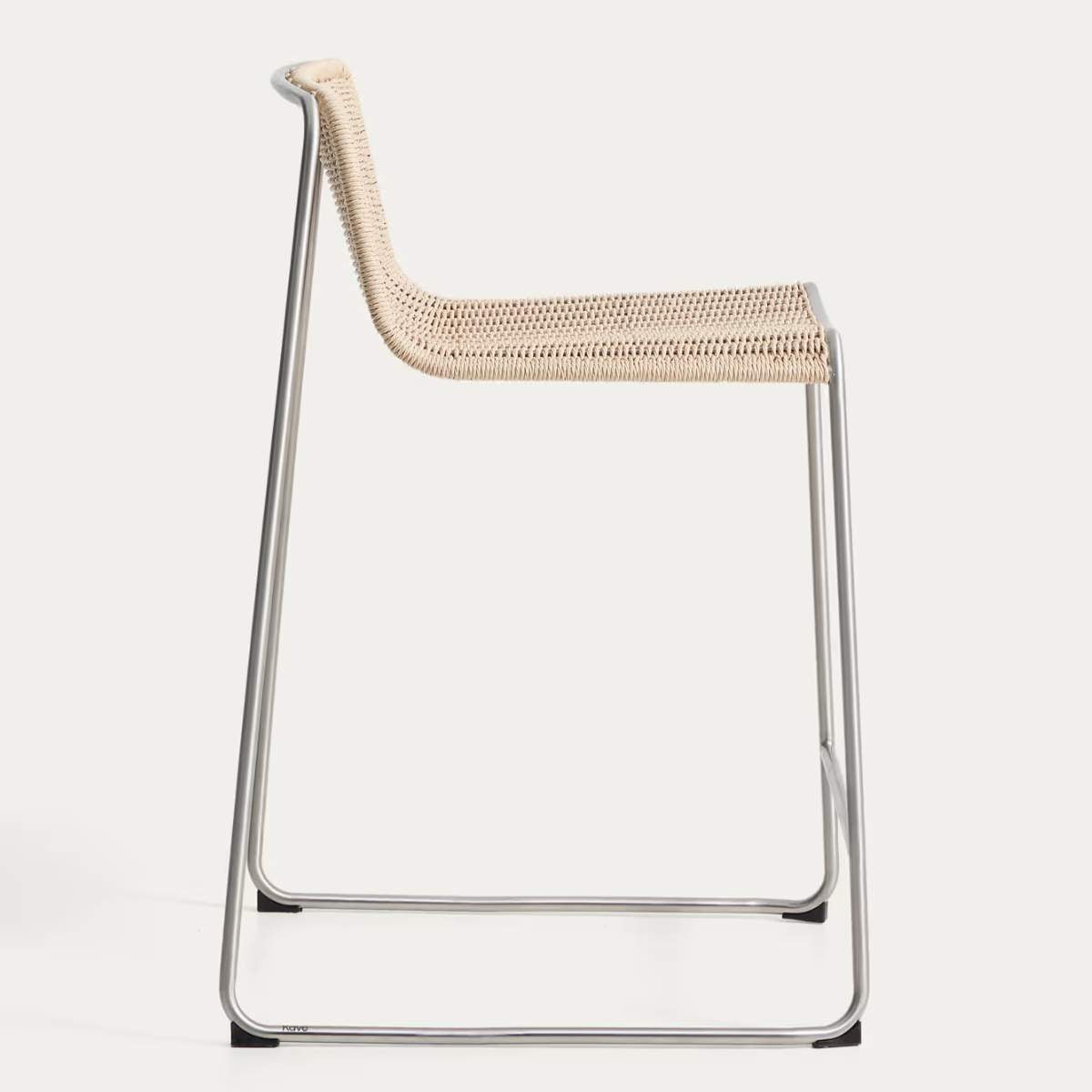 Kave Home Tavari stackable stool in beige synthetic rope cord and AISI 304 stainless steel with brushed finish 65 cm