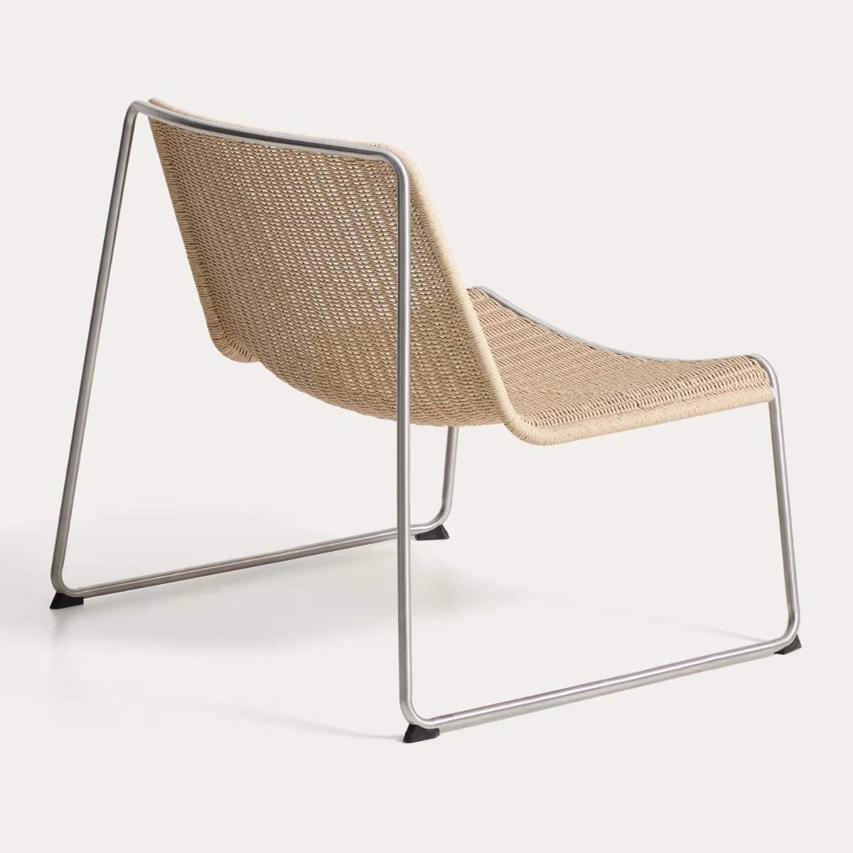 Kave Home Tavari stackable armchair in beige synthetic rope cord and AISI 304 stainless steel with brushed finish