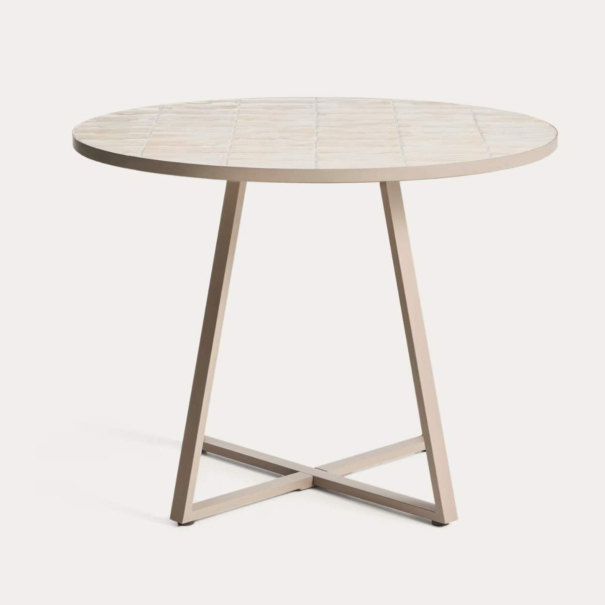 Kave Home Tella round table in taupe galvanised steel with beige tiles Ø120cm
