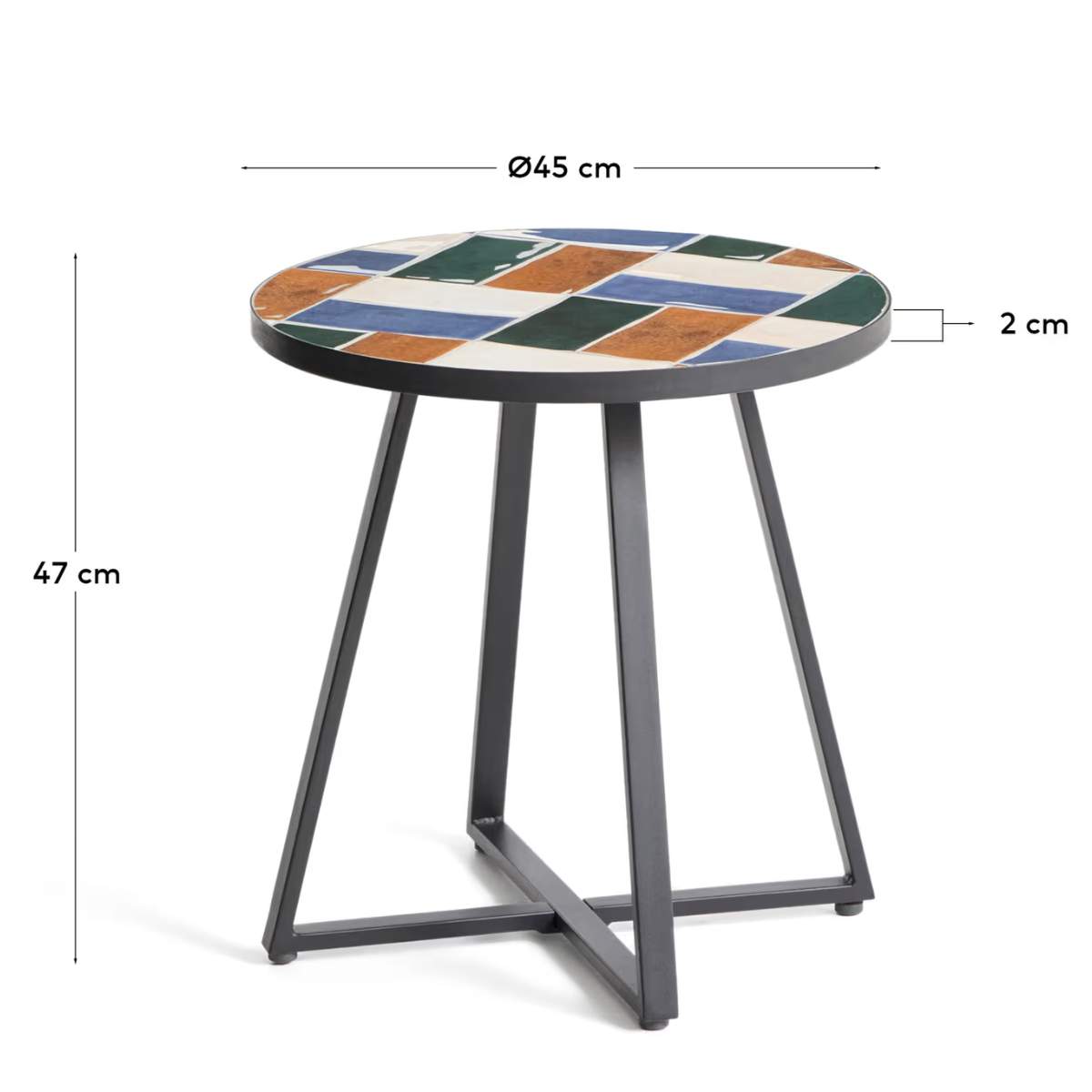 Kave Home Tella round side table in galvanised steel with beige tiles Ø45 cm