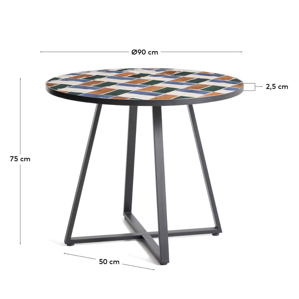 Kave Home Tella round table in galvanised steel with beige tiles Ø90cm