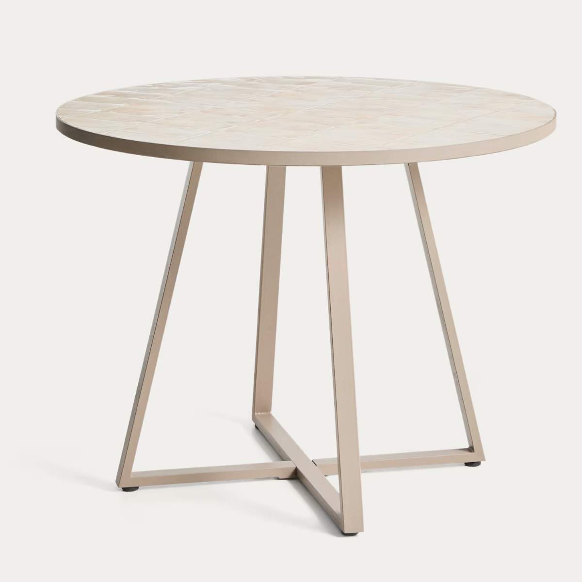 Kave Home Tella round table in taupe galvanised steel with beige tiles Ø120cm