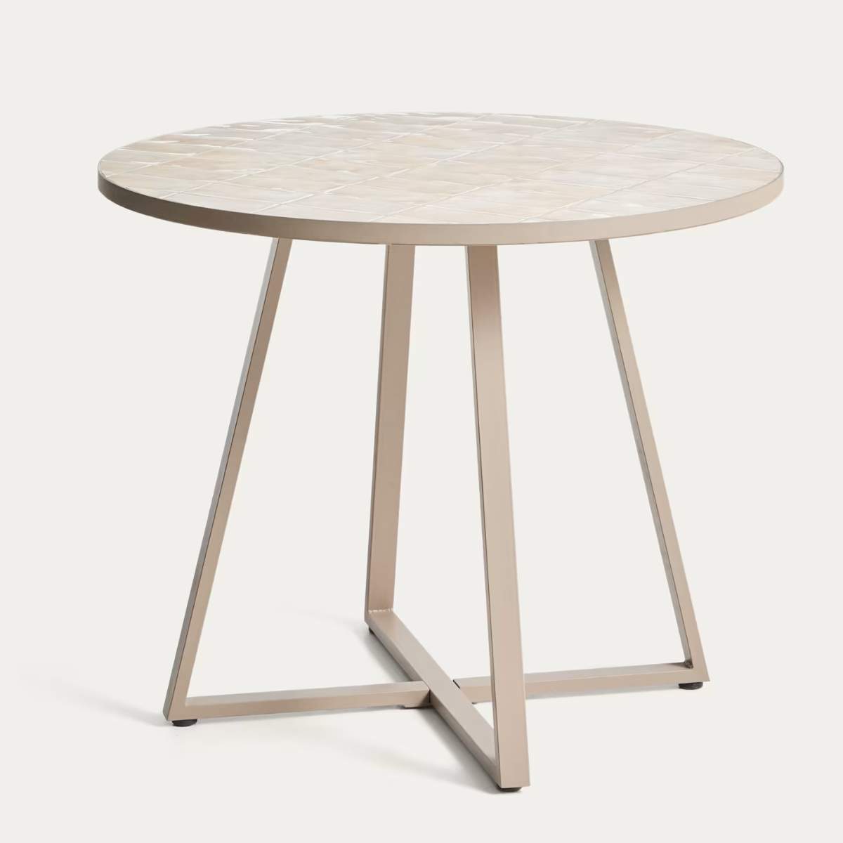 Kave Home Tella round table in galvanised steel with beige tiles Ø90cm