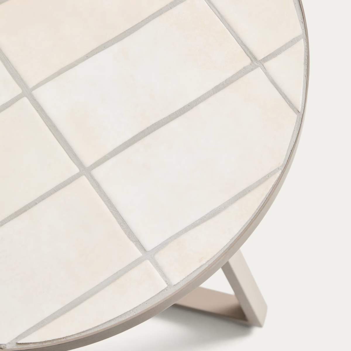 Kave Home Tella round side table in galvanised steel with beige tiles Ø45 cm