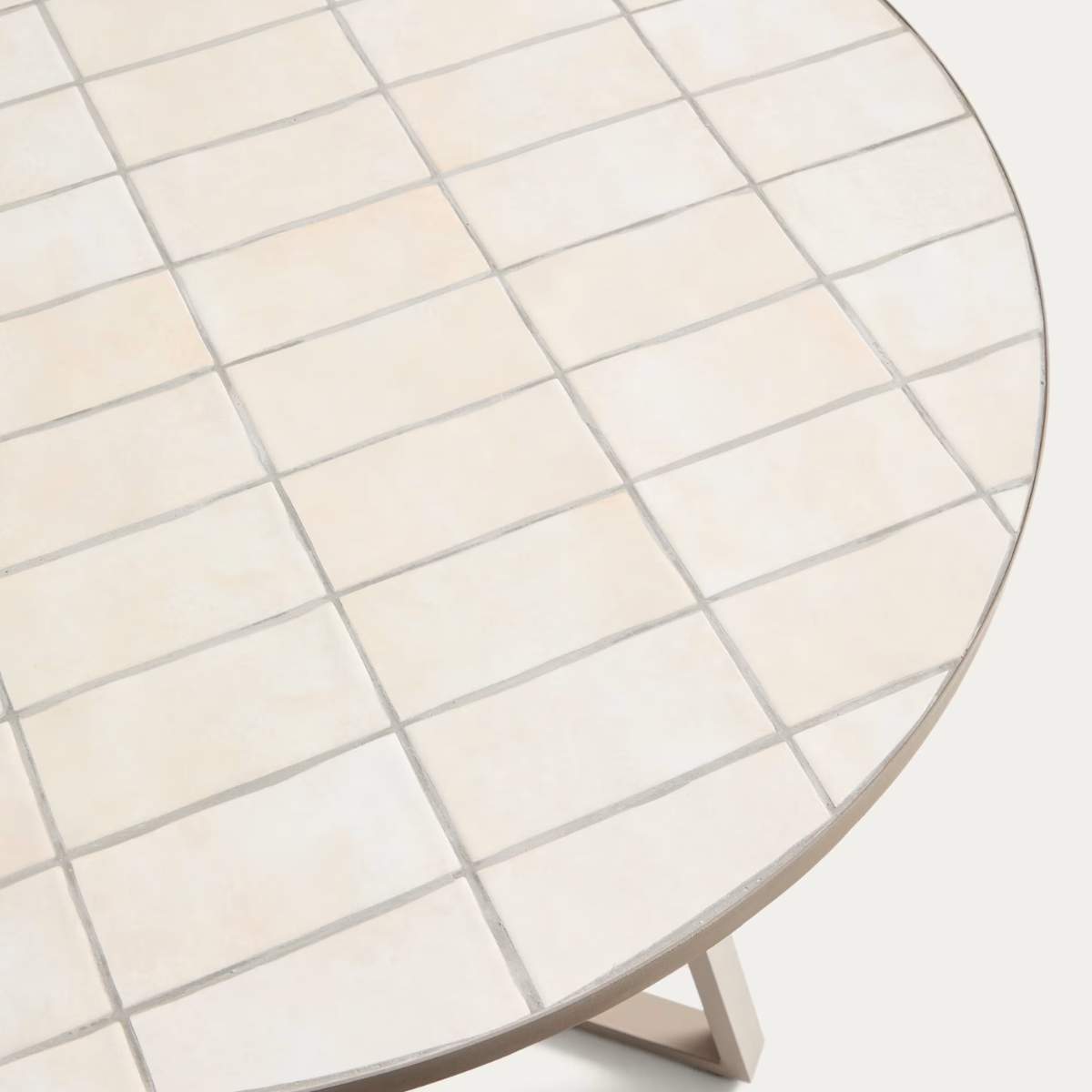 Kave Home Tella round table in galvanised steel with beige tiles Ø90cm