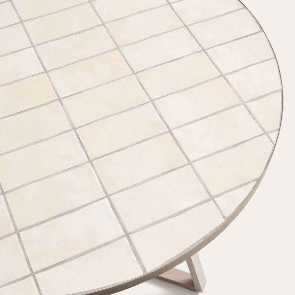 Kave Home Tella round table in taupe galvanised steel with beige tiles Ø120cm