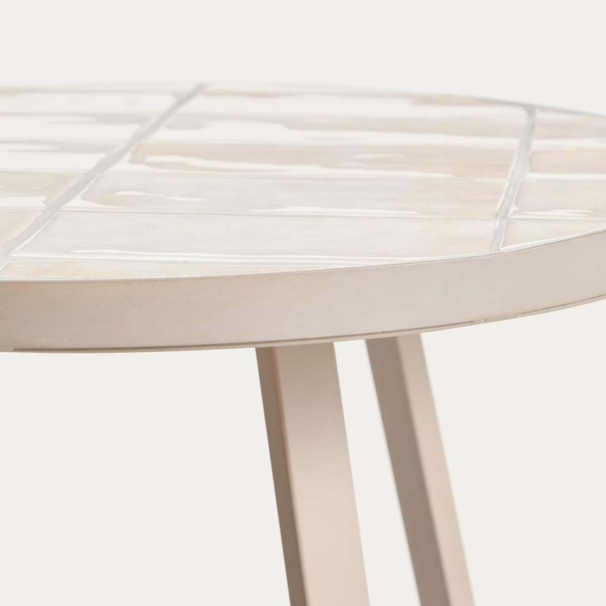 Kave Home Tella round side table in galvanised steel with beige tiles Ø45 cm