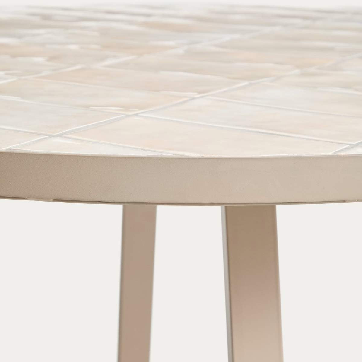 Kave Home Tella round table in galvanised steel with beige tiles Ø90cm