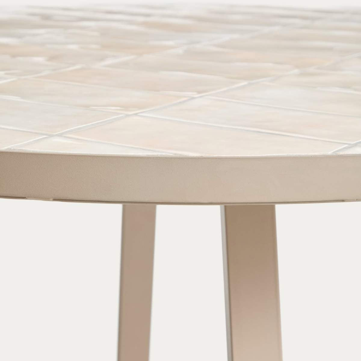 Kave Home Tella round table in taupe galvanised steel with beige tiles Ø120cm