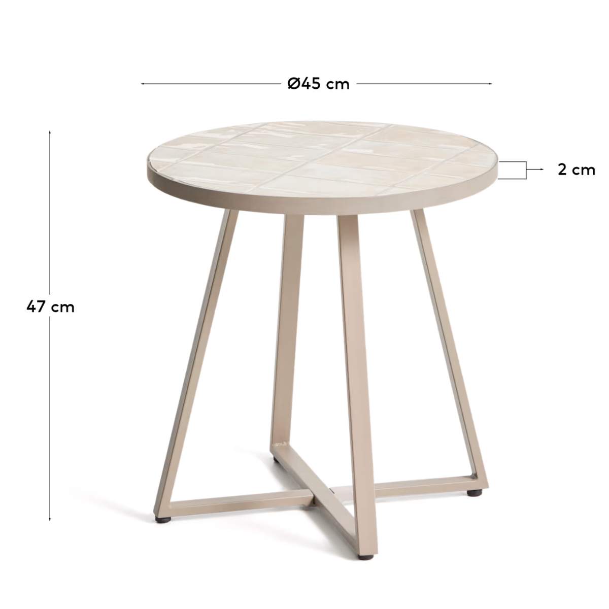 Kave Home Tella round side table in galvanised steel with beige tiles Ø45 cm