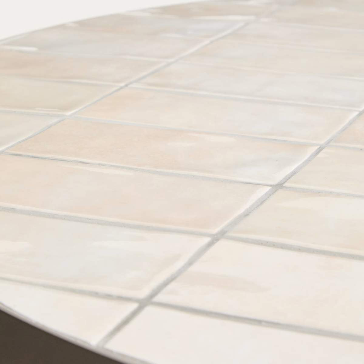 Kave Home Tella round table in taupe galvanised steel with beige tiles Ø120cm