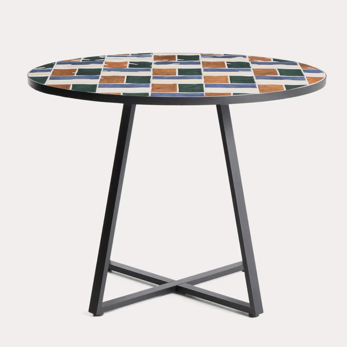Kave Home Tella round table in taupe galvanised steel with beige tiles Ø120cm
