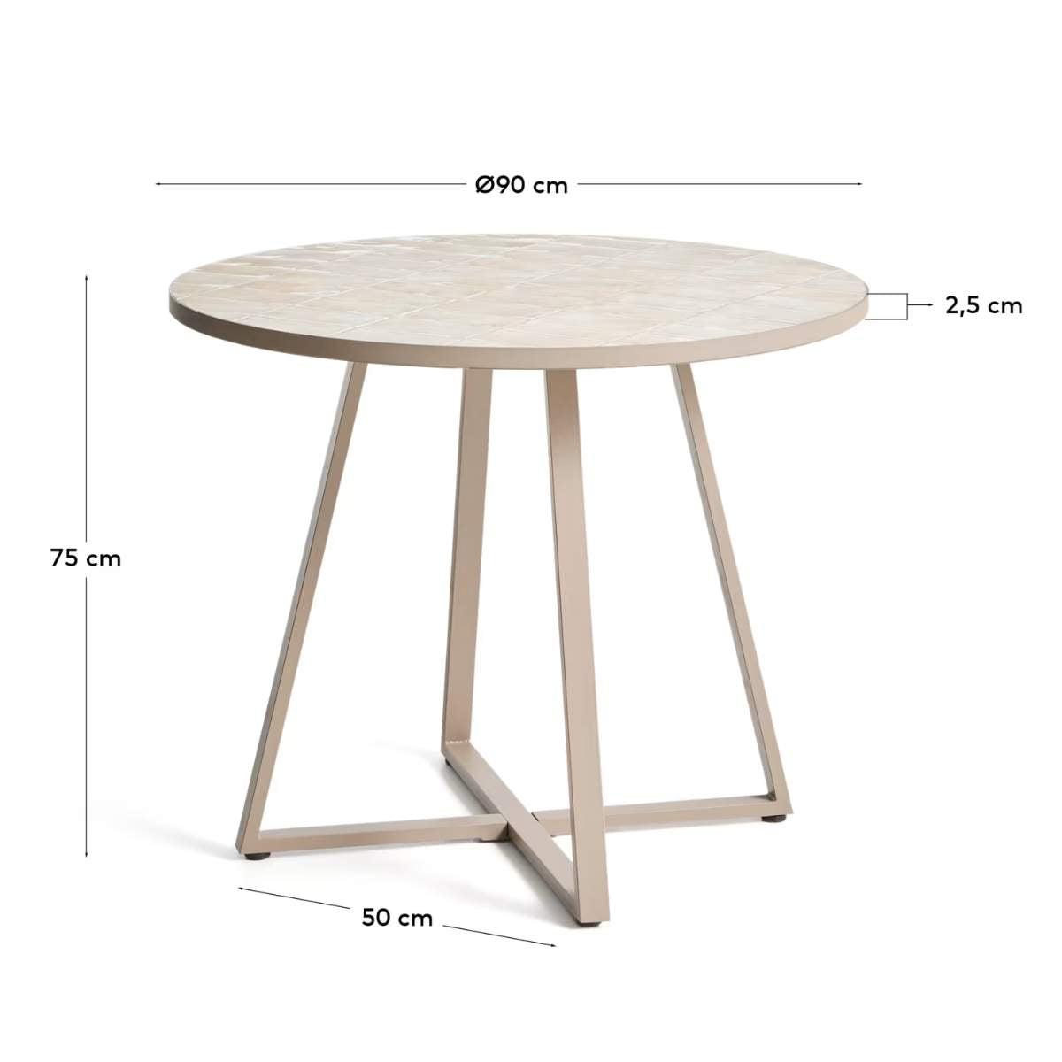 Kave Home Tella round table in galvanised steel with beige tiles Ø90cm