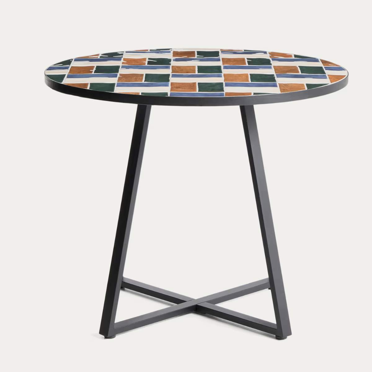Kave Home Tella round table in galvanised steel with beige tiles Ø90cm