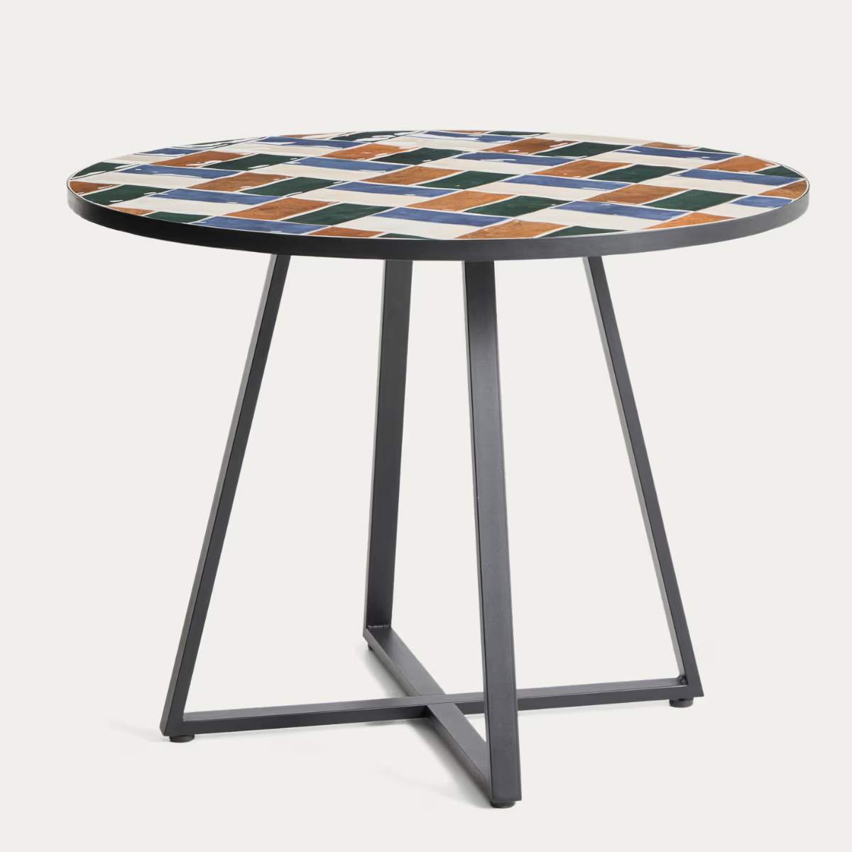 Kave Home Tella round table in taupe galvanised steel with beige tiles Ø120cm
