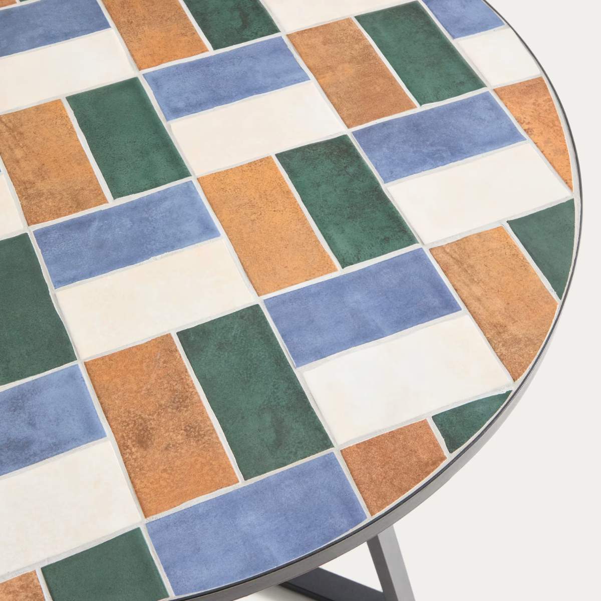 Kave Home Tella round table in taupe galvanised steel with beige tiles Ø120cm