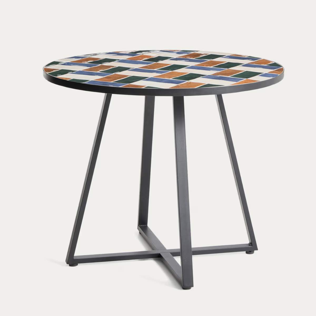Kave Home Tella round table in galvanised steel with beige tiles Ø90cm