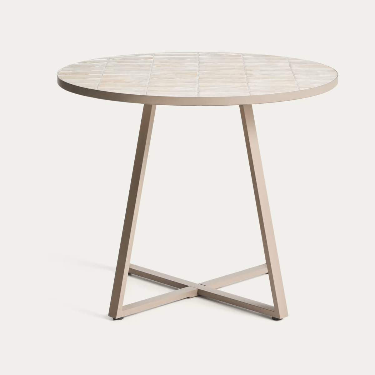 Kave Home Tella round table in galvanised steel with beige tiles Ø90cm