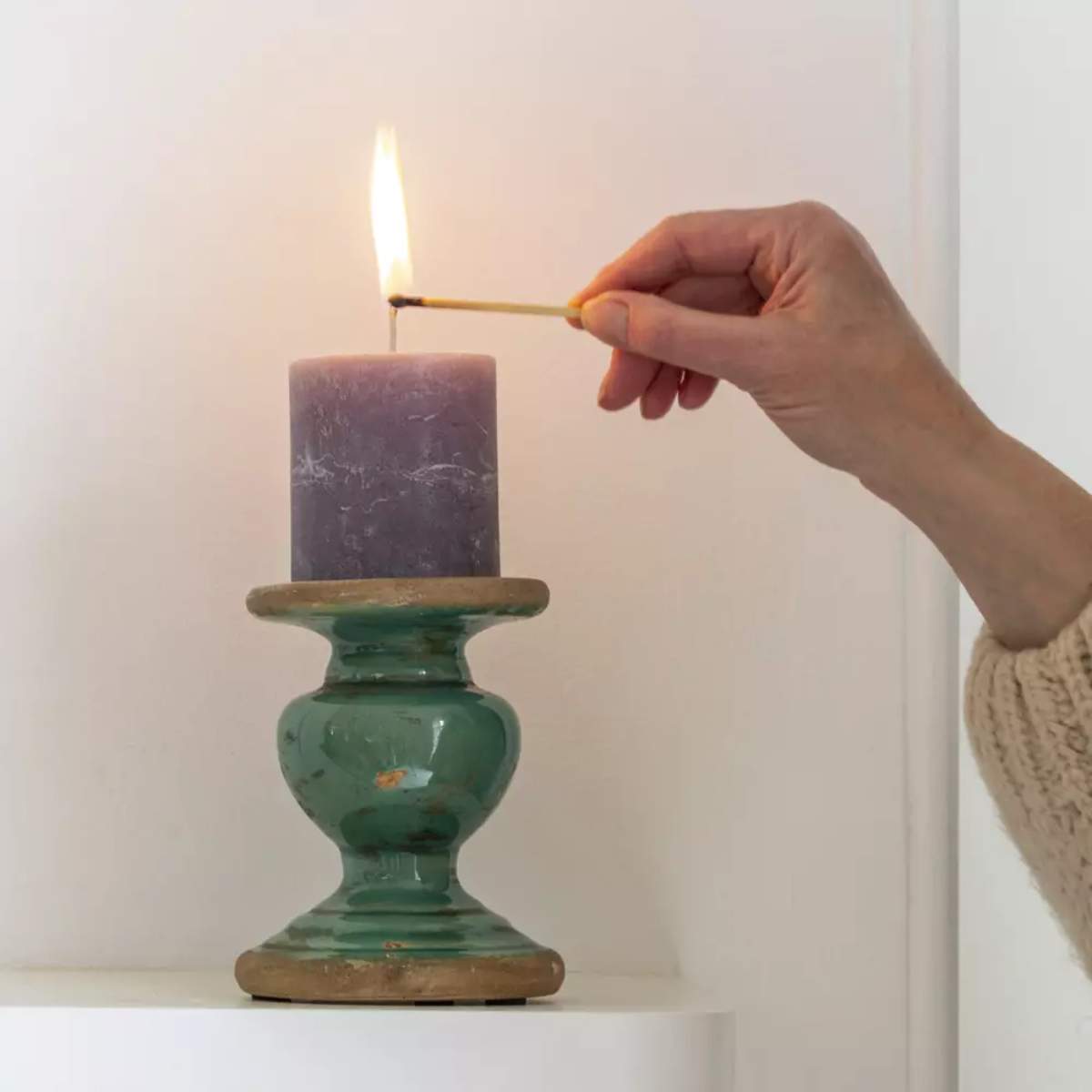 Grand Illusions Thasos Pillar Candle Holder Turquoise