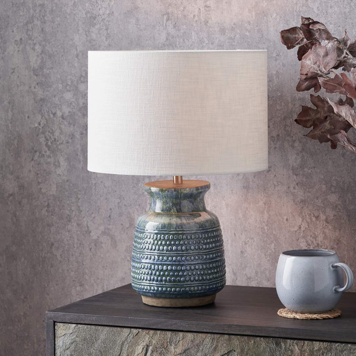 Pacific Lifestyle Theano Dot Design Blue Glaze Table Lamp Base