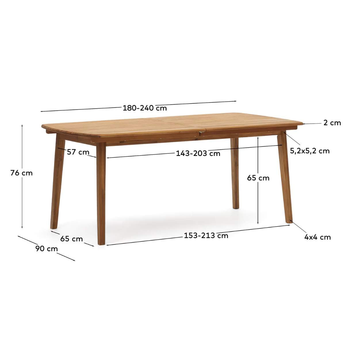 Kave Home Thianna extendable outdoor table made from solid acacia wood, 180 (240) x 90 cm FSC 100%