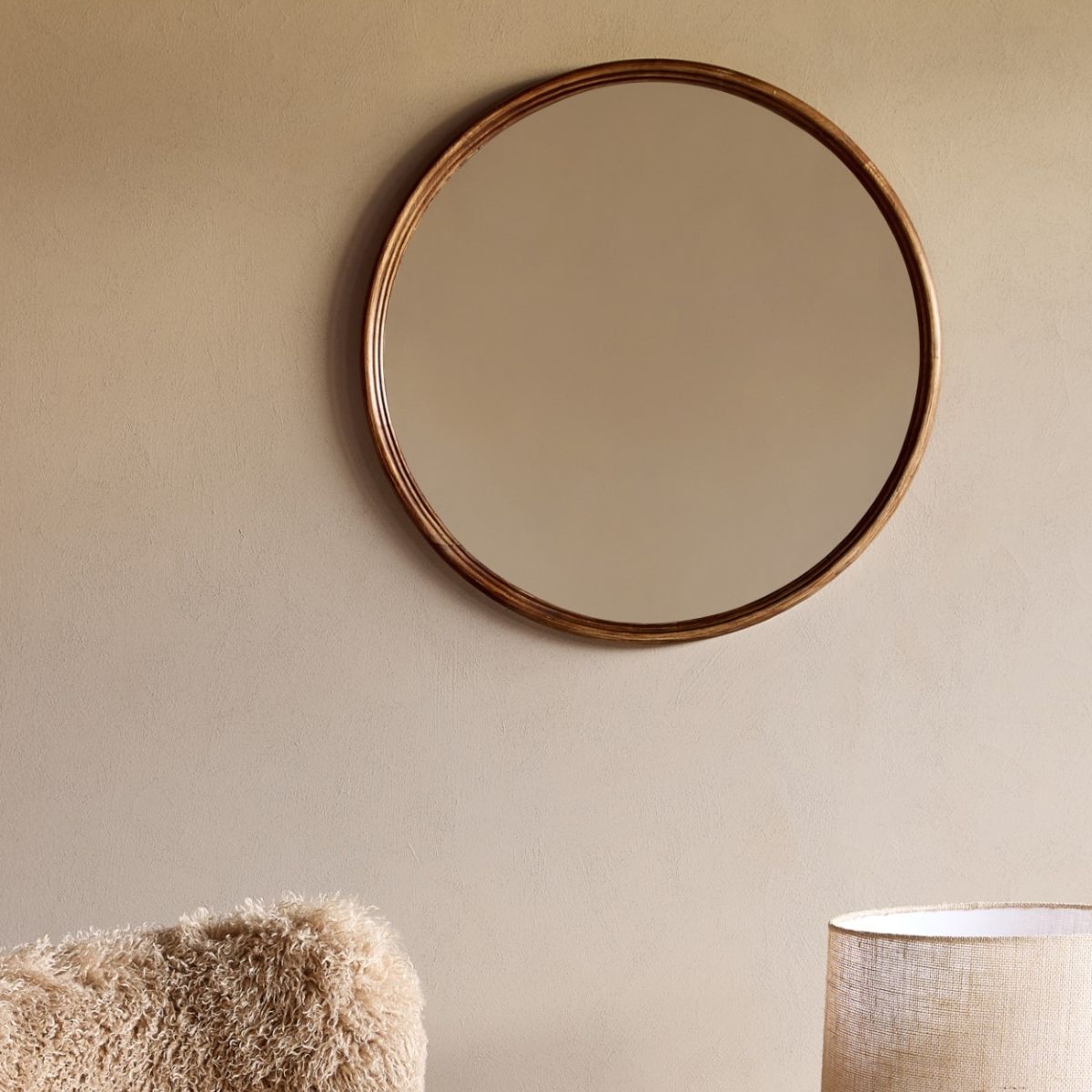 Libra Interiors Tilburg Round Wood Mirror Brown 80cm