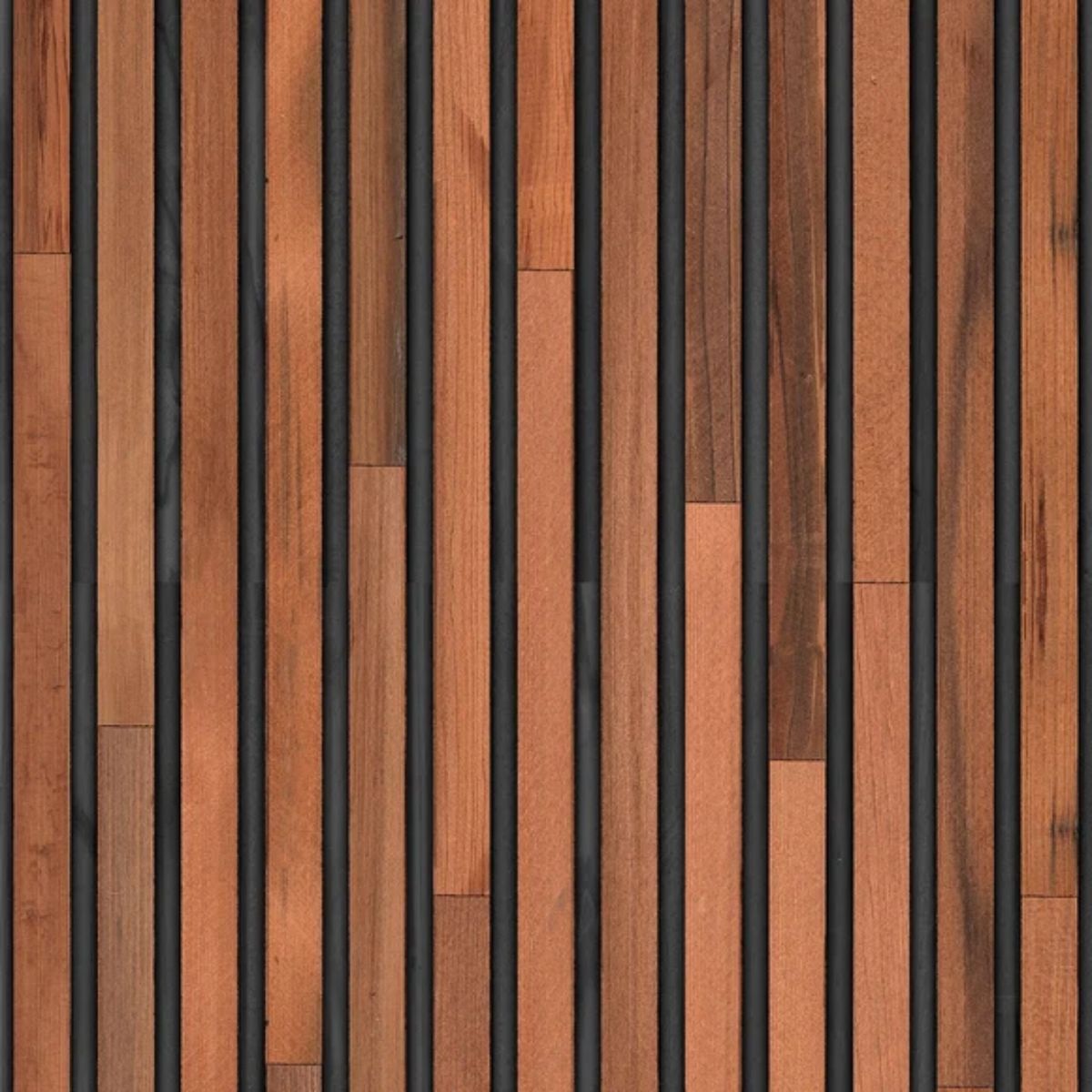 NLXL Timber Strips teak on black Wallpaper by Piet Hein Eek
