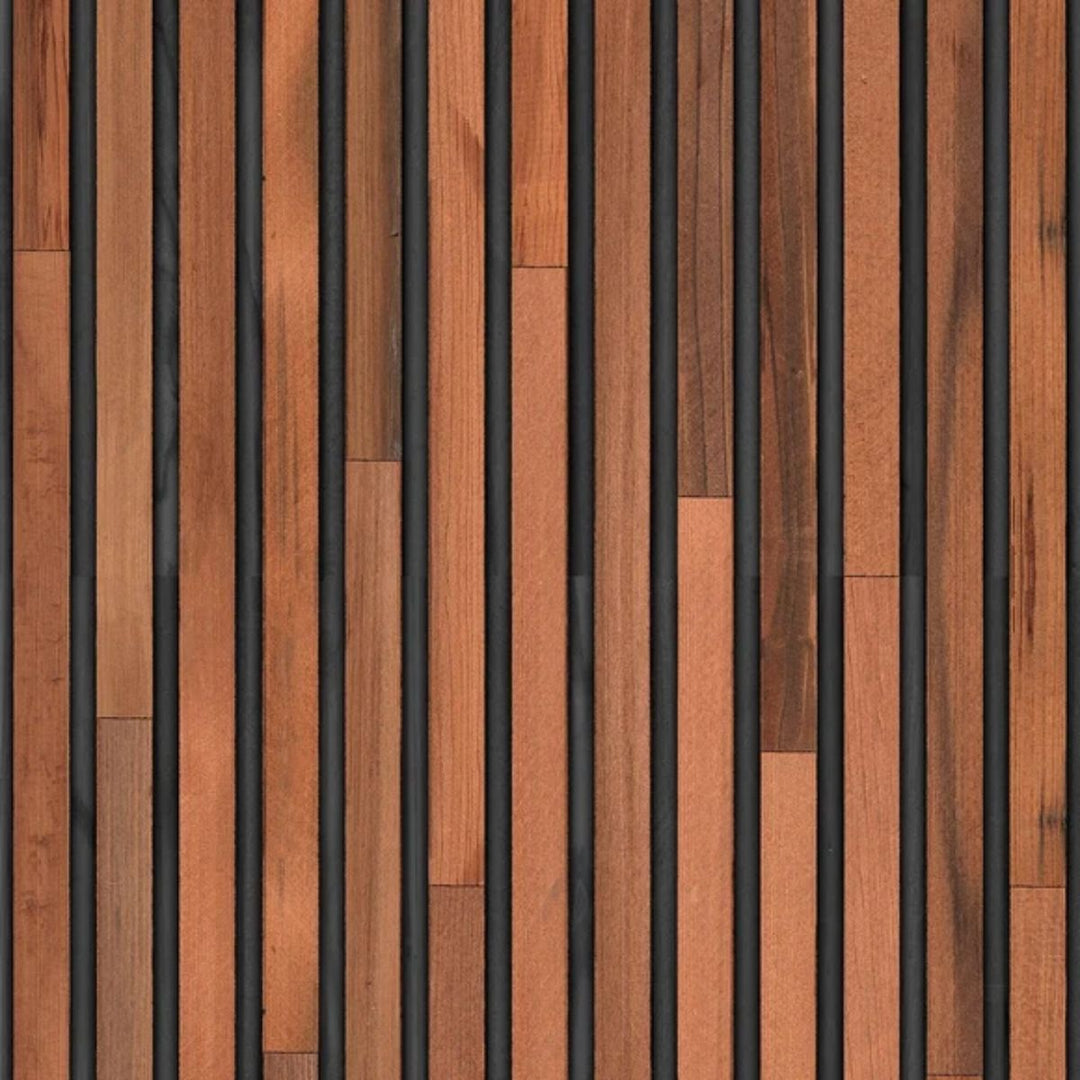 NLXL Timber Strips teak on black Wallpaper by Piet Hein Eek