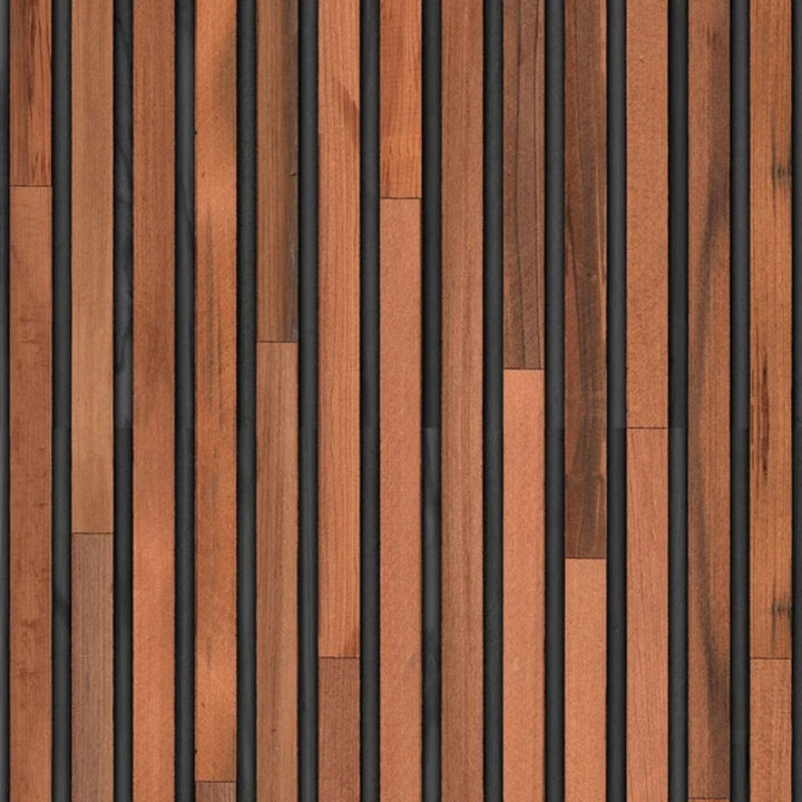 NLXL Timber Strips teak on black Wallpaper by Piet Hein Eek
