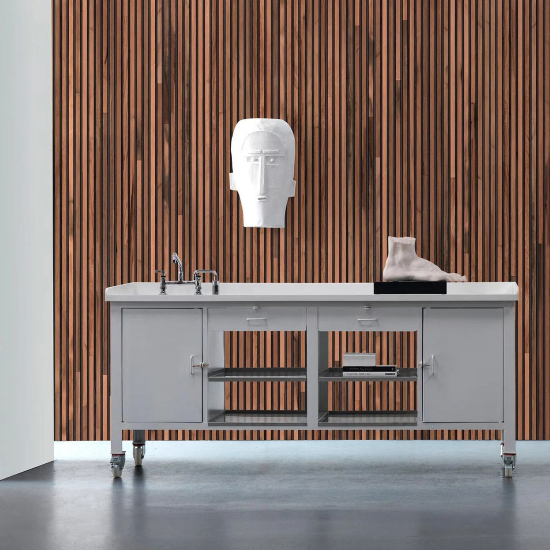 NLXL Timber Strips teak on black Wallpaper by Piet Hein Eek